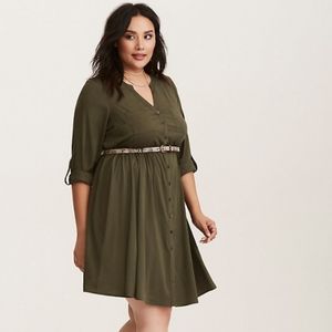 Torrid OLIVE GREEN CHALLIS BUTTON FRONT DRESS
